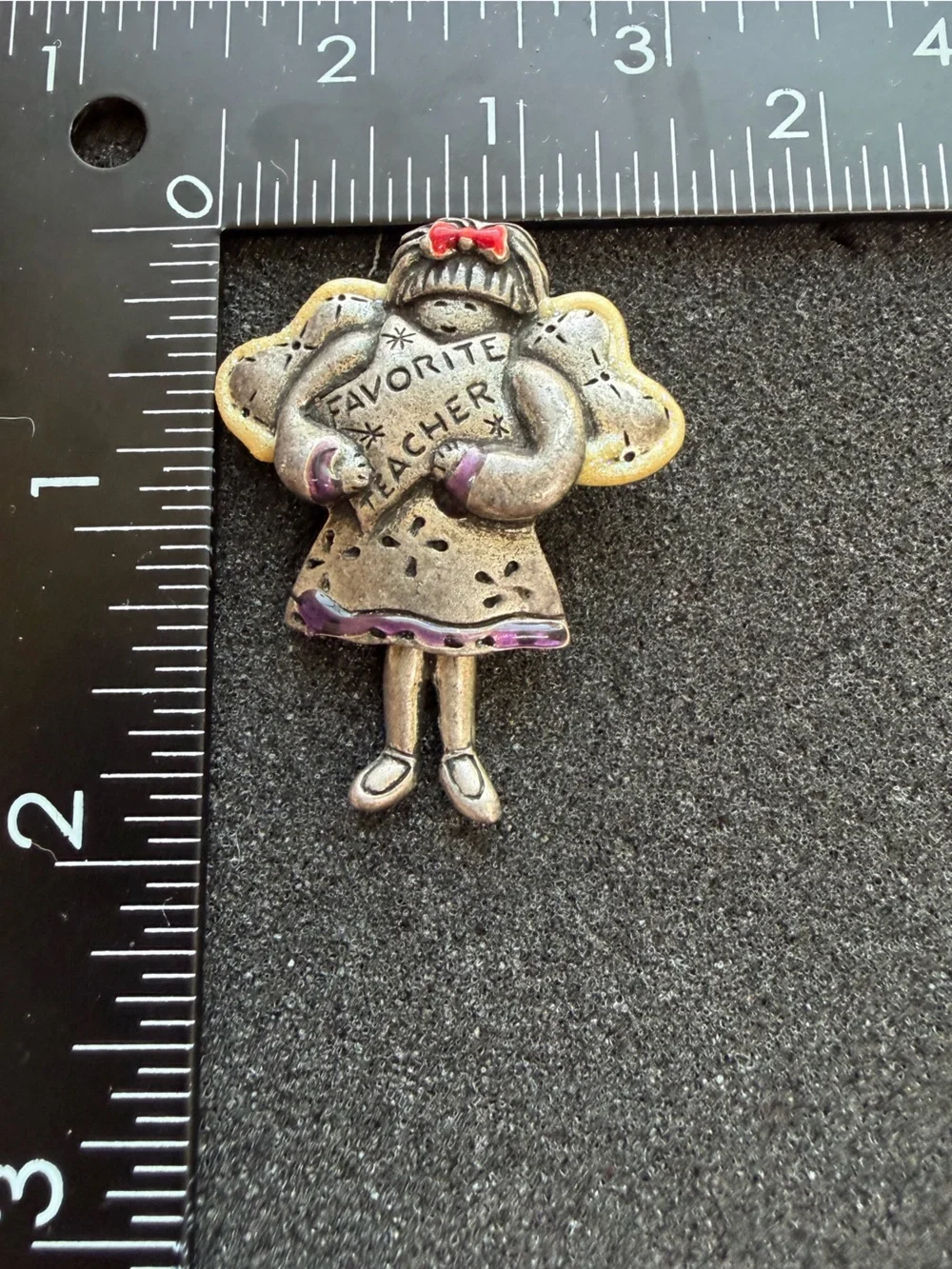 Vintage Tonya Creations Favorite Teacher Dangle Legs Angel Pewter Brooch Pin